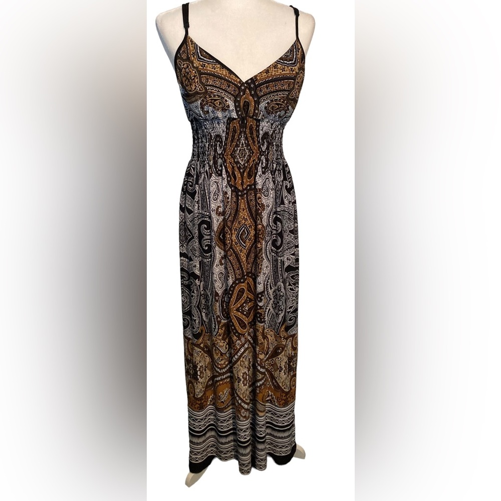 Women’s Paisley Maxi Dress in Black and Brown